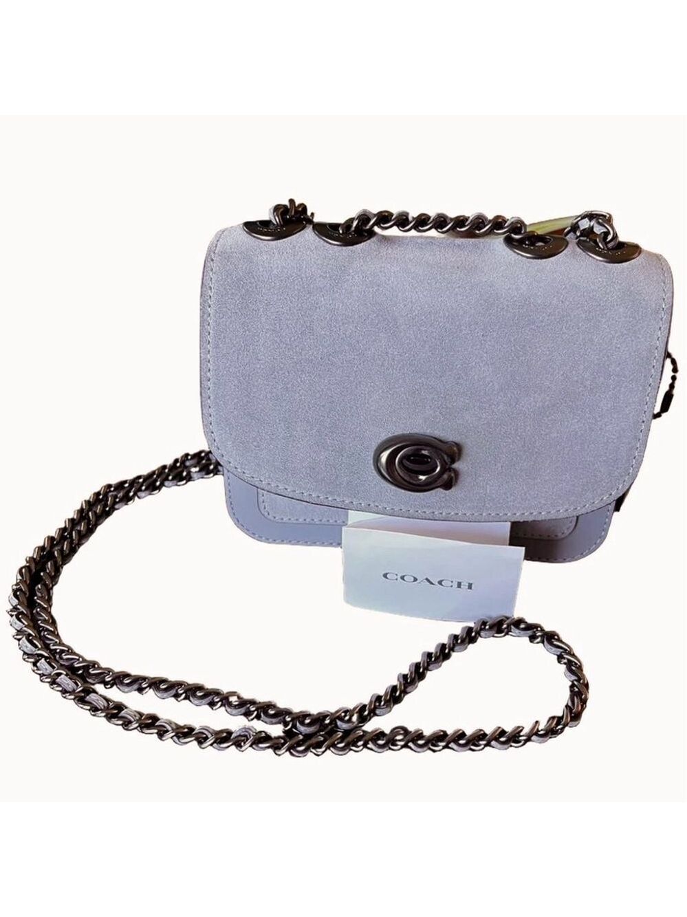 Coach Madison Shoulder Bag 16 Granite Gray Suede & Leather Gunmetal C0801 NWOT - Picture 3 of 13